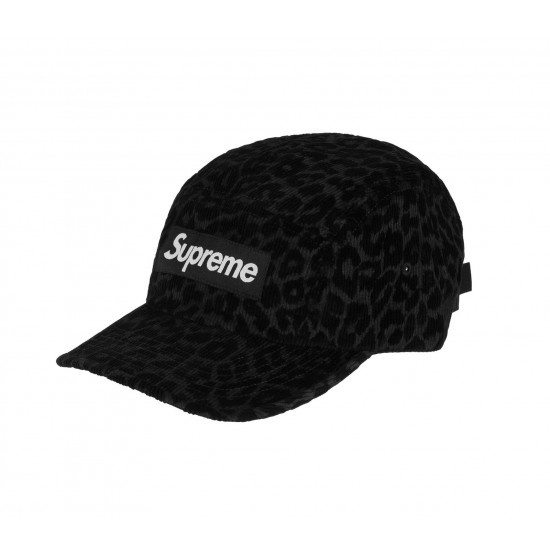 Supreme Leopard Corduroy Camp Cap Black - FW23LEOPARDCAMPBLACK 